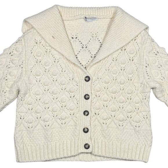 Zara Chunky Knit Sweater Button Front Cardigan Off White/Cream Womens Sz Medium - Picture 6 of 16